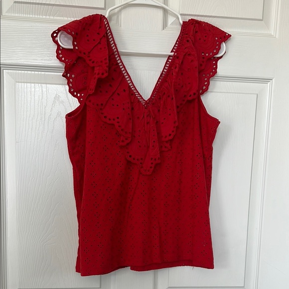 Red Eyelet Ruffle Top - Picture 6 of 7
